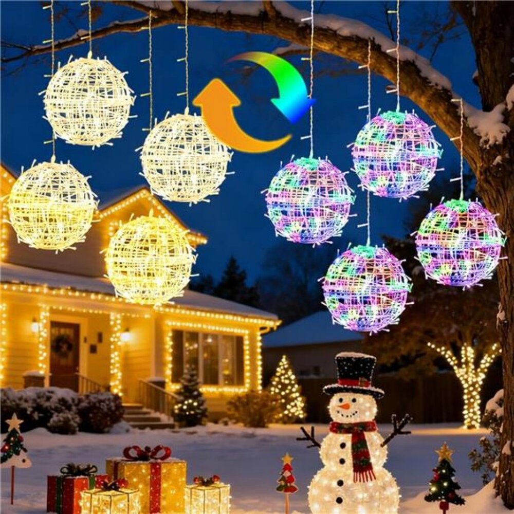 8 Pack 7.09" Christmas Lightβ Balls Outdoor with Remote & Timer, Color Changing